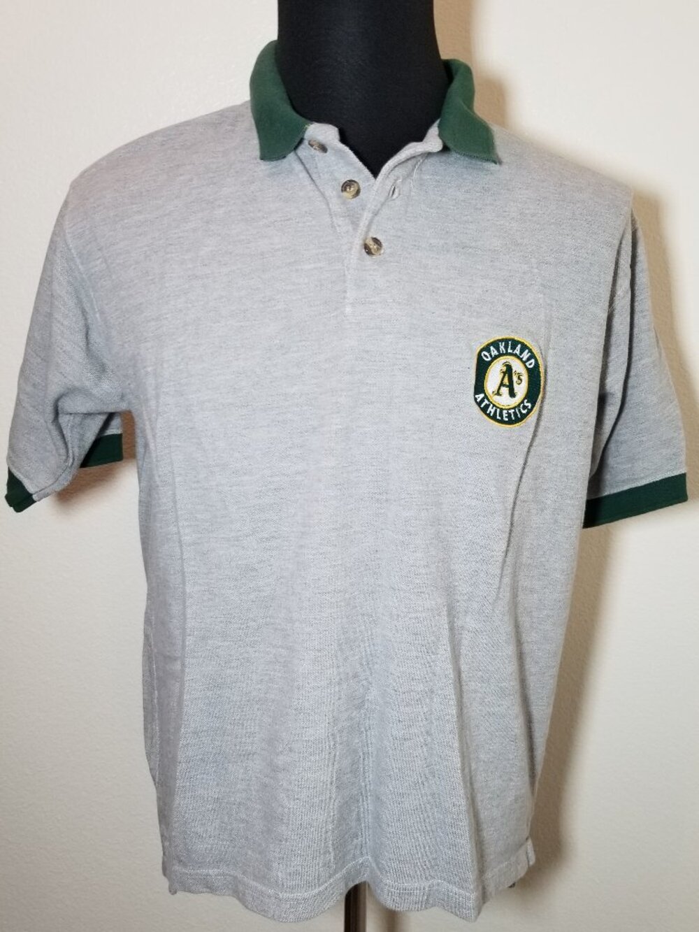 Vintage Iron Knights Mens Medium Oakland A's Polo Shirt Pro Edge Gray Green 1998